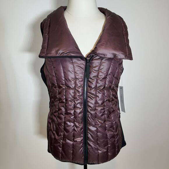 NWT Calvin Klein Performance Maroon Quilted Puffer Vest Funnel Neck Womens Large - Picture 1 of 12